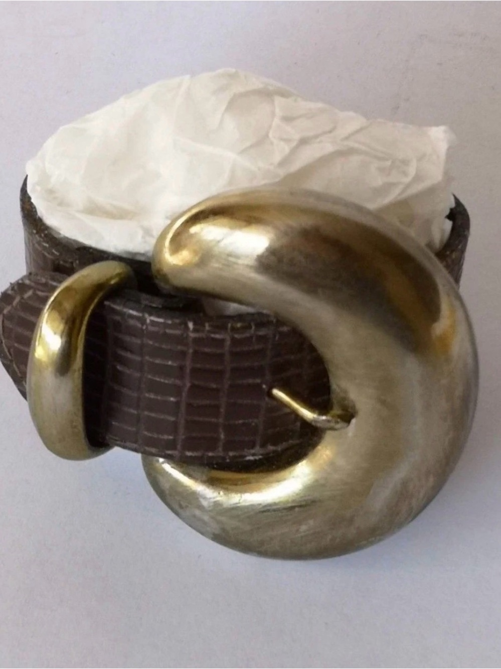 1950s Hugh Belt Buckle Bracelet Brown Leatherette Band Adjustable